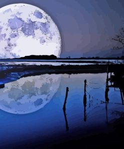 Full Moon Over Lake Diamond Painting