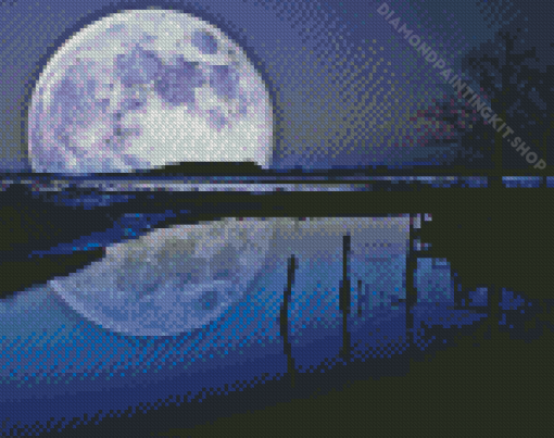 Full Moon Over Lake Diamond Painting