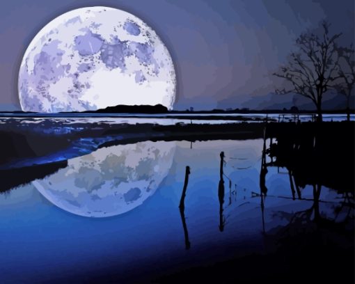 Full Moon Over Lake Diamond Painting