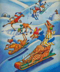 Giraffes Sledding Diamond Painting