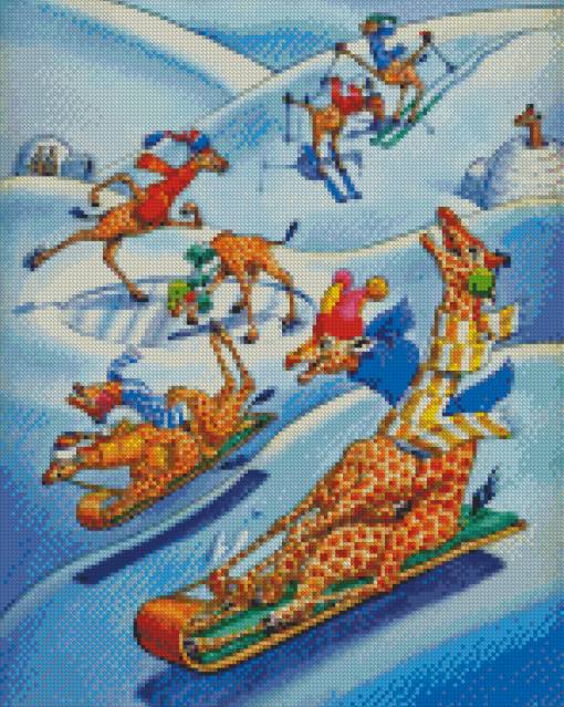 Giraffes Sledding Diamond Painting