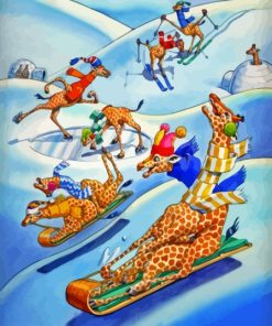 Giraffes Sledding Diamond Painting