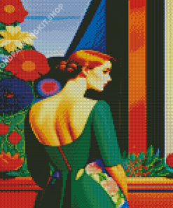 Gucci Girl In Green Dress Diamond Painting