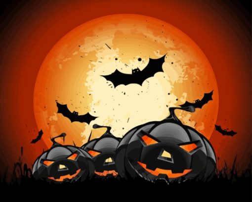 Halloween Full Moon Night Bats Diamond Painting