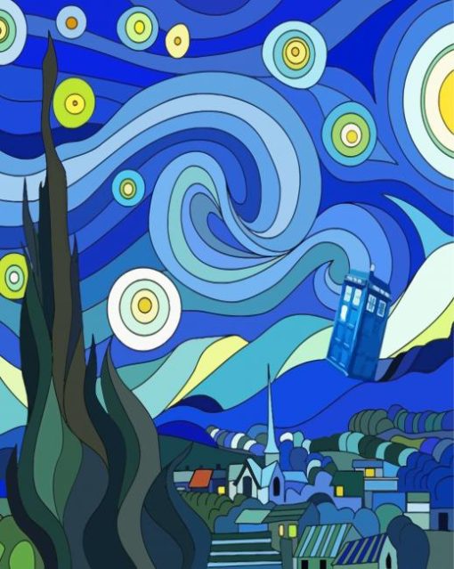 Tardis Starry Night Diamond Painting