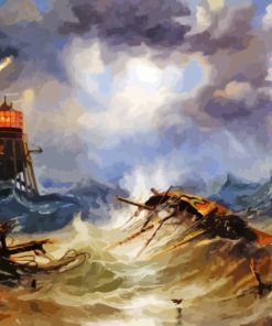 Lighthouse In Storm Art Diamond Painting