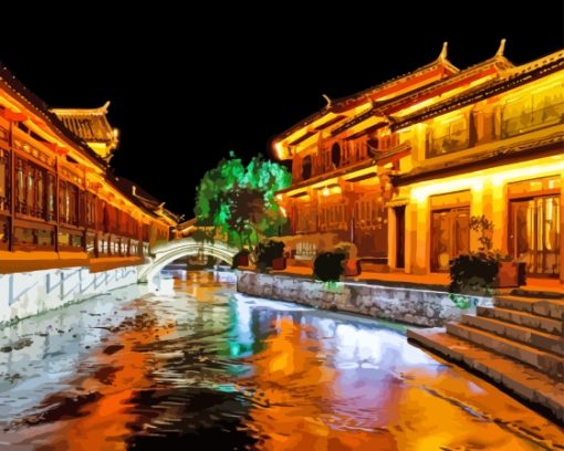 Lijiang Old Town At Night Diamond Painting