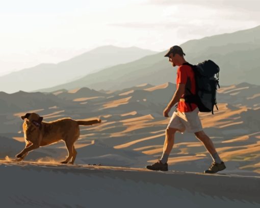 Man Hiking With Dog Diamond Painting