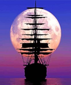 Night Sail Ship Silhouette Diamond Painting