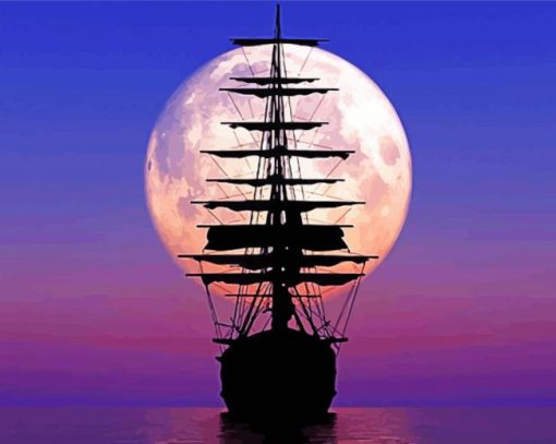 Night Sail Ship Silhouette Diamond Painting