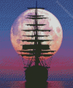 Night Sail Ship Silhouette Diamond Painting