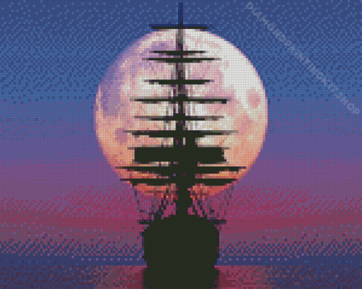 Night Sail Ship Silhouette Diamond Painting