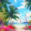 Ocean Palms And Flowers Diamond Painting