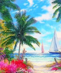 Ocean Palms And Flowers Diamond Painting