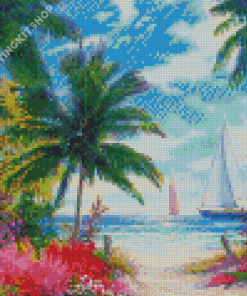 Ocean Palms And Flowers Diamond Painting