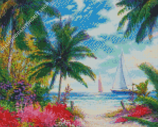 Ocean Palms And Flowers Diamond Painting