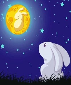 Rabbit And The Moon Diamond Painting