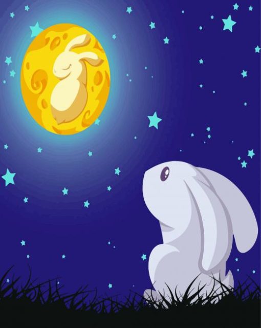 Rabbit And The Moon Diamond Painting