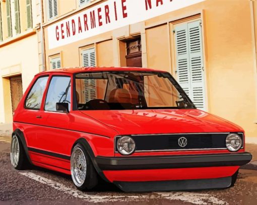 Red Antique Golf 1 Car Diamond Painting