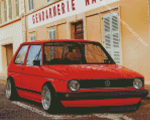 Red Antique Golf 1 Car Diamond Painting