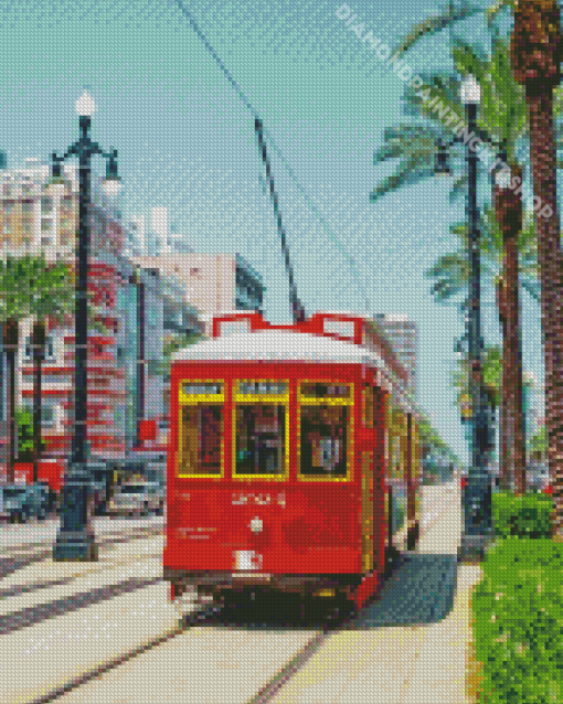 Red Tram In New Orleans Diamond Painting