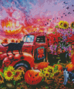 Rusty Truck And Sunflowers Farm Diamond Painting