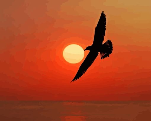 Seagull Silhouette And The Sun Diamond Painting