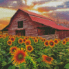 Sunflowers And Old Barn Diamond Painting