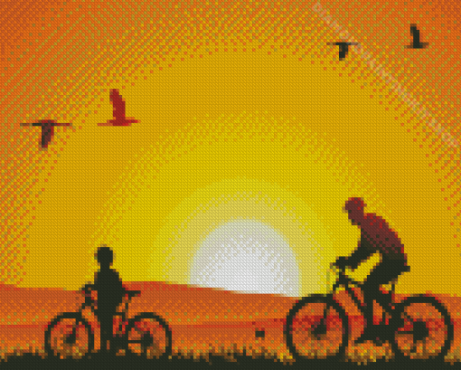 Sunset Bicycle Tour Silhouette Diamond Painting