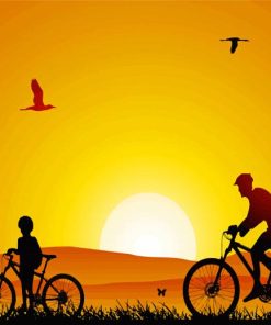 Sunset Bicycle Tour Silhouette Diamond Painting