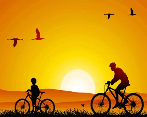 Sunset Bicycle Tour Silhouette Diamond Painting