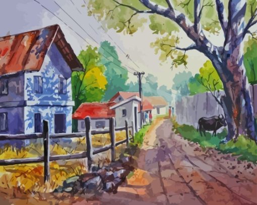 Village Landscape Diamond Painting