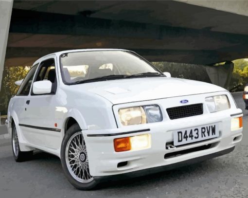 White Ford RS Car Diamond Painting