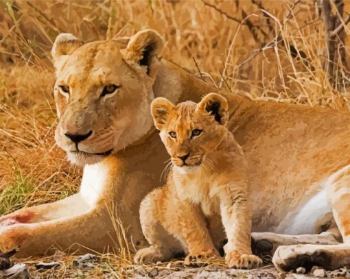 Aesthetic Lioness And Cubs Diamond Painting