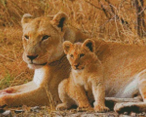 Aesthetic Lioness And Cubs Diamond Painting