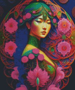 Aesthetic Asian Floral Lady Diamond Painting