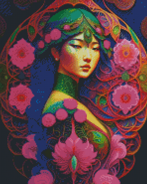 Aesthetic Asian Floral Lady Diamond Painting