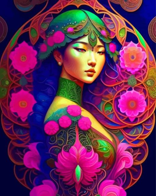 Aesthetic Asian Floral Lady Diamond Painting