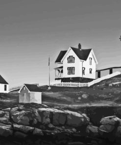 Black And White Nubble Lighthouse York Maine Diamond Painting