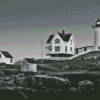 Black And White Nubble Lighthouse York Maine Diamond Painting