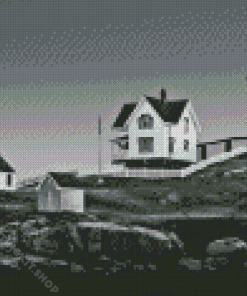 Black And White Nubble Lighthouse York Maine Diamond Painting