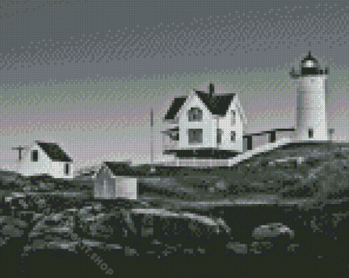 Black And White Nubble Lighthouse York Maine Diamond Painting