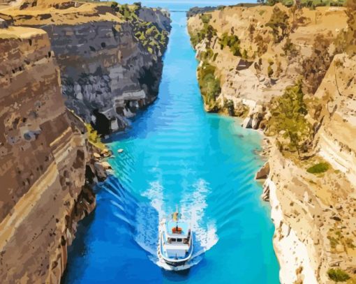 Boat In Corinth Canal Diamond Painting