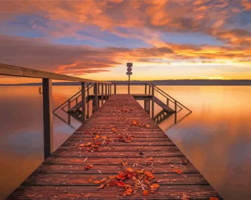 Bridge Sunset Lake Diamond Painting