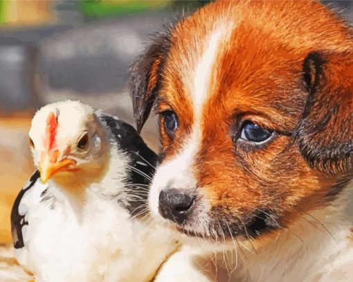 Chicken And Puppy Diamond Painting