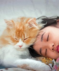 Cute Girl Sleeping With Cat Diamond Painting