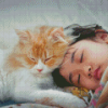 Cute Girl Sleeping With Cat Diamond Painting