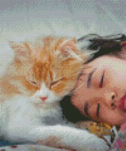 Cute Girl Sleeping With Cat Diamond Painting