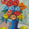 Colorful Flowers In Blue Vase With Lemons Diamond Painting