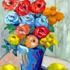 Colorful Flowers In Blue Vase With Lemons Diamond Painting